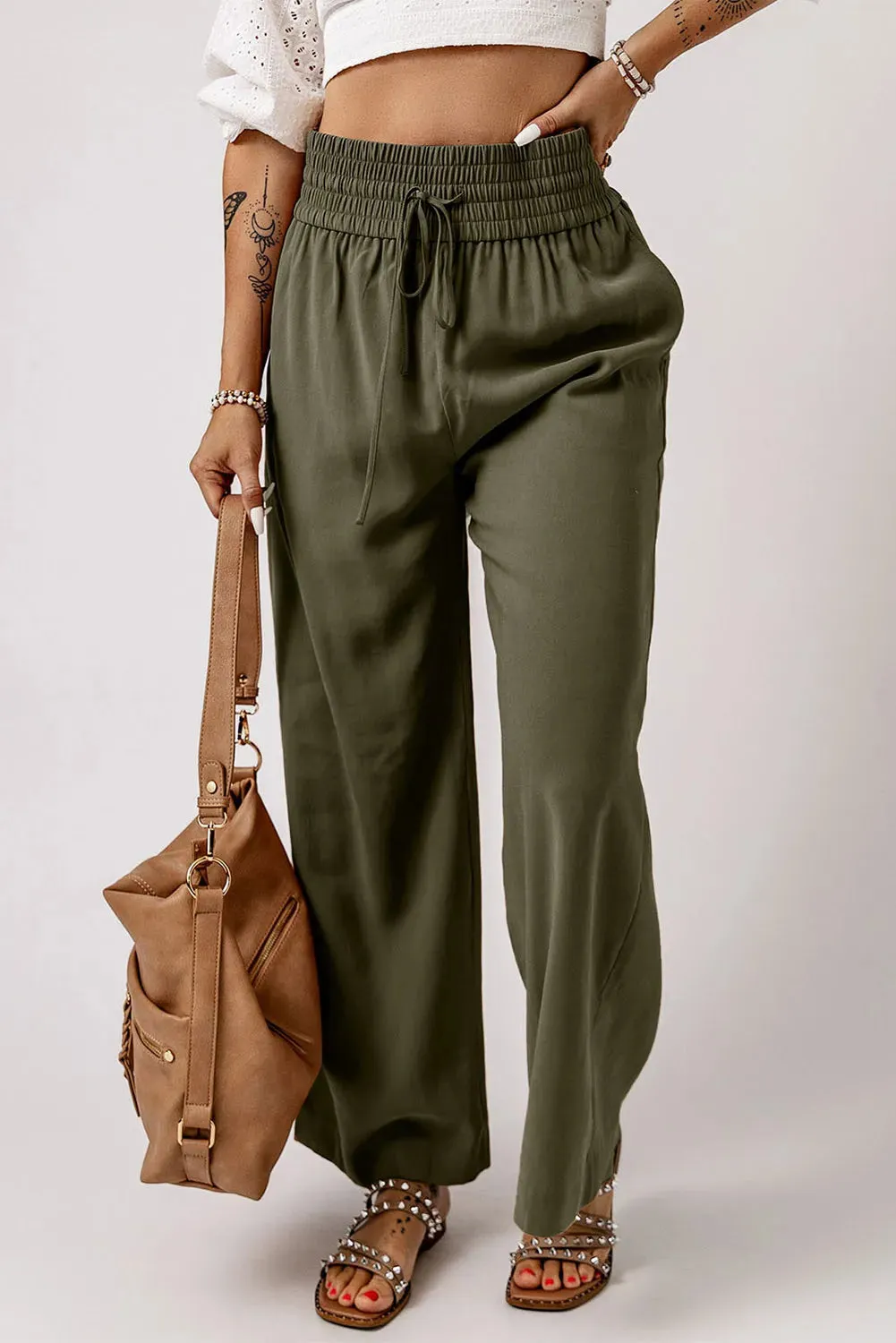 Smocked High Waist Wide Leg Pants sold by Charming Charlie product image thumbnail 2