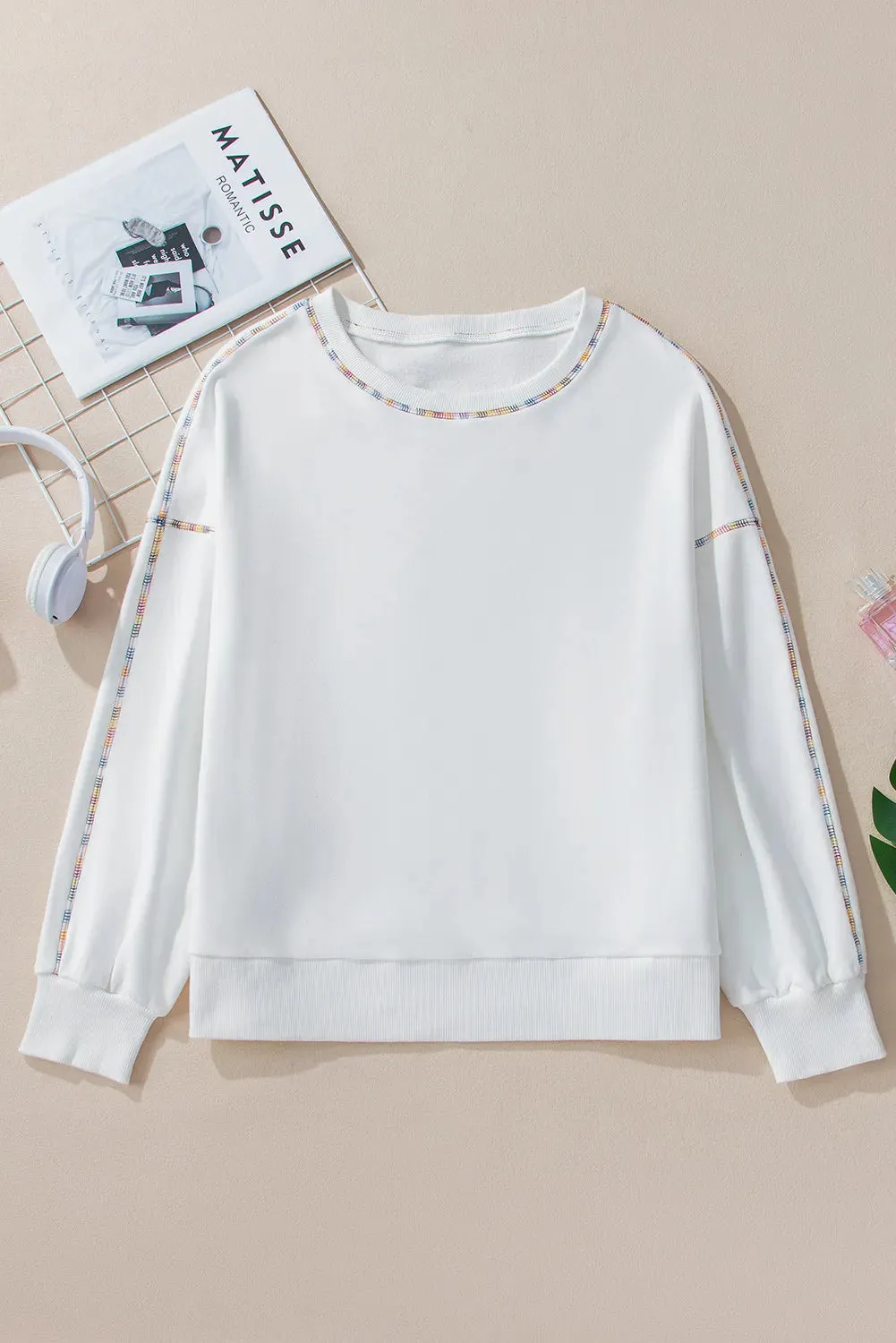 Rainbow Trim Round Neck Long Sleeve Sweatshirt sold by Charming Charlie product image thumbnail 3