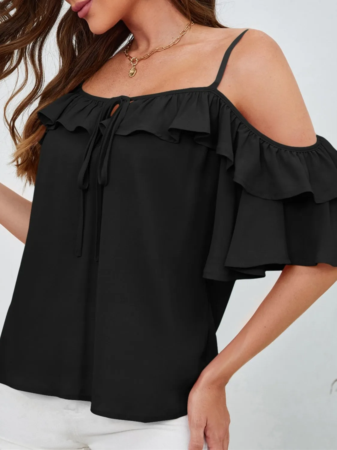 Ruffled Tied Half Sleeve Blouse sold by Charming Charlie product image thumbnail 3