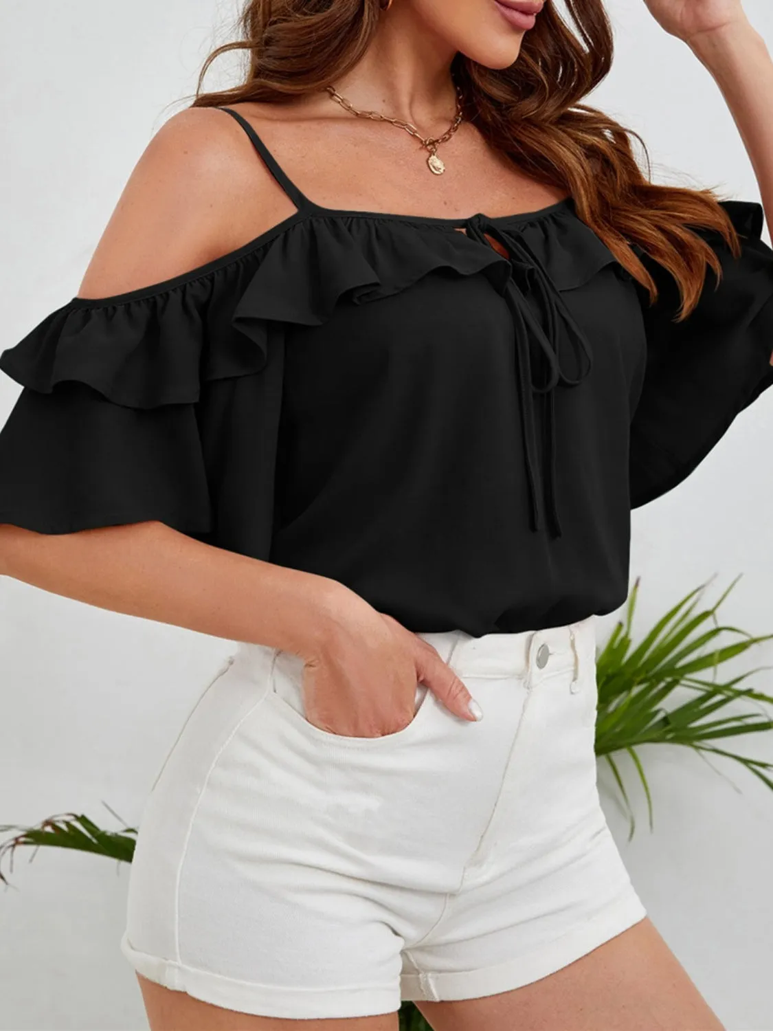 Ruffled Tied Half Sleeve Blouse sold by Charming Charlie product image thumbnail 4