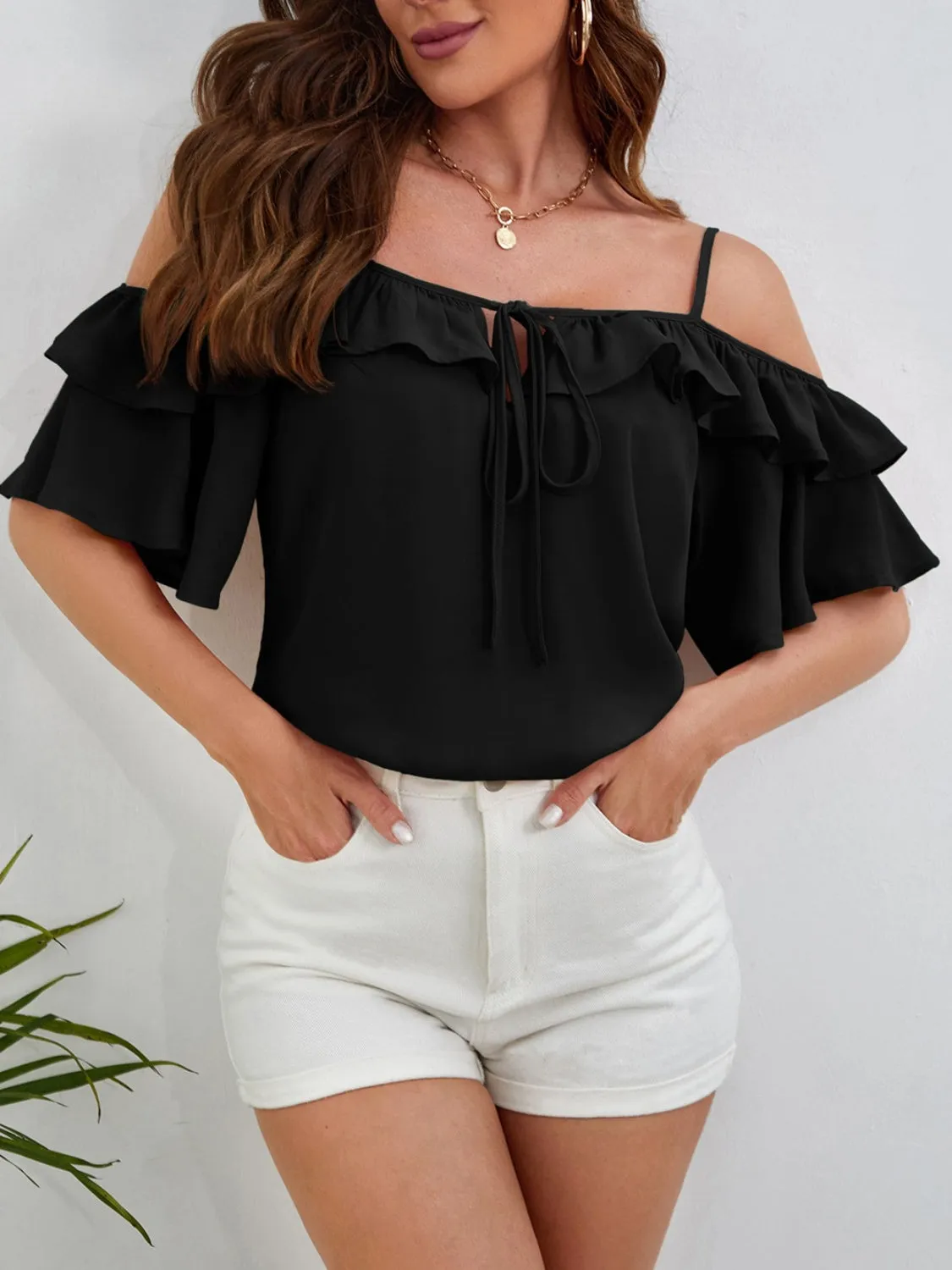 Ruffled Tied Half Sleeve Blouse sold by Charming Charlie