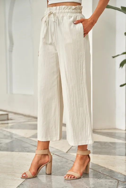 Drawstring Paperbag Waist Wide Leg Pants sold by Charming Charlie