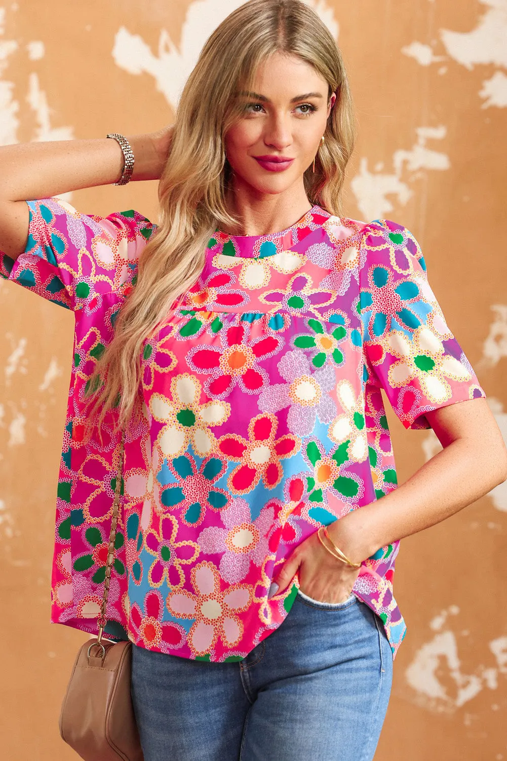 Tied Printed Round Neck Half Sleeve Blouse sold by Charming Charlie product image thumbnail 4