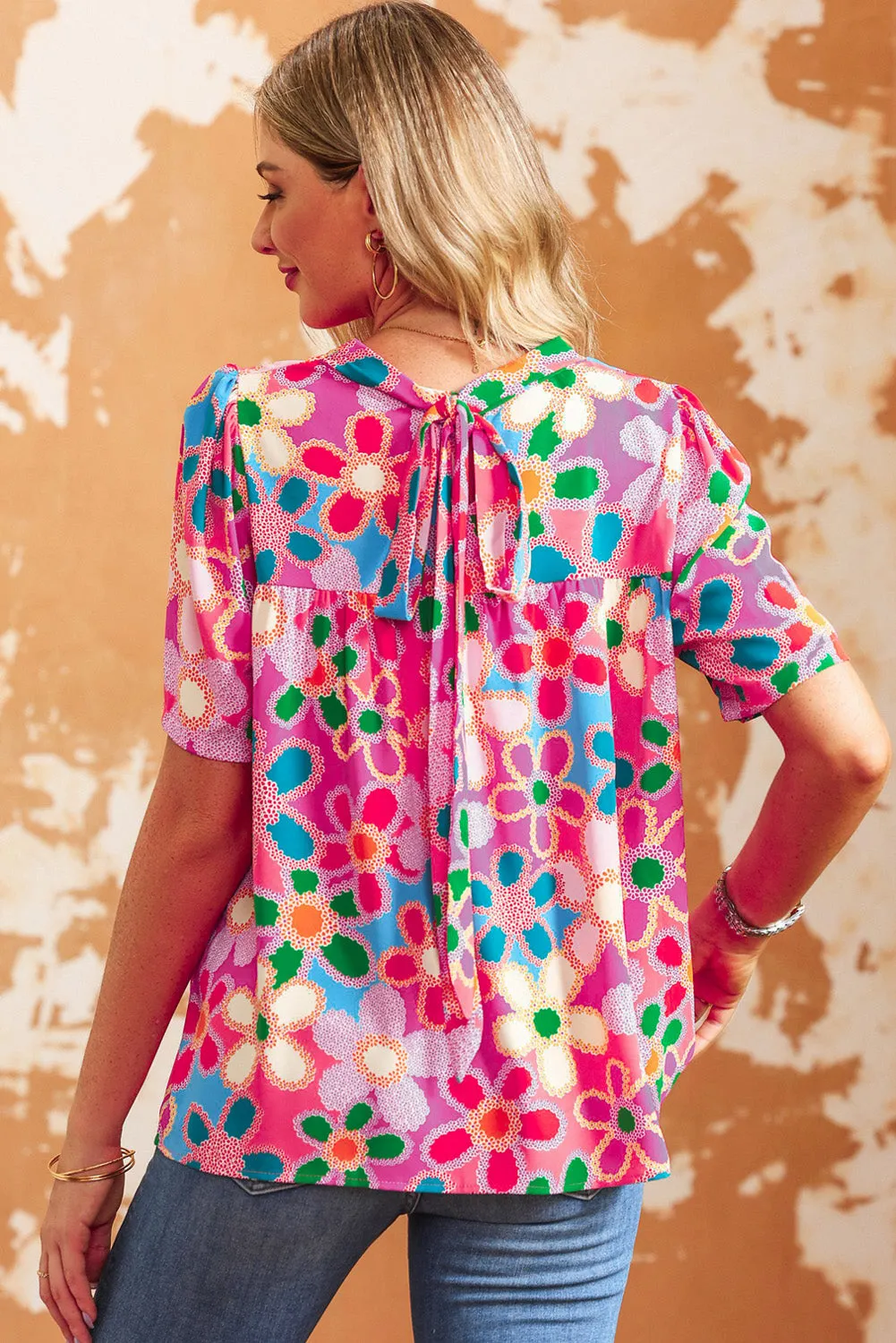 Tied Printed Round Neck Half Sleeve Blouse sold by Charming Charlie product image thumbnail 2