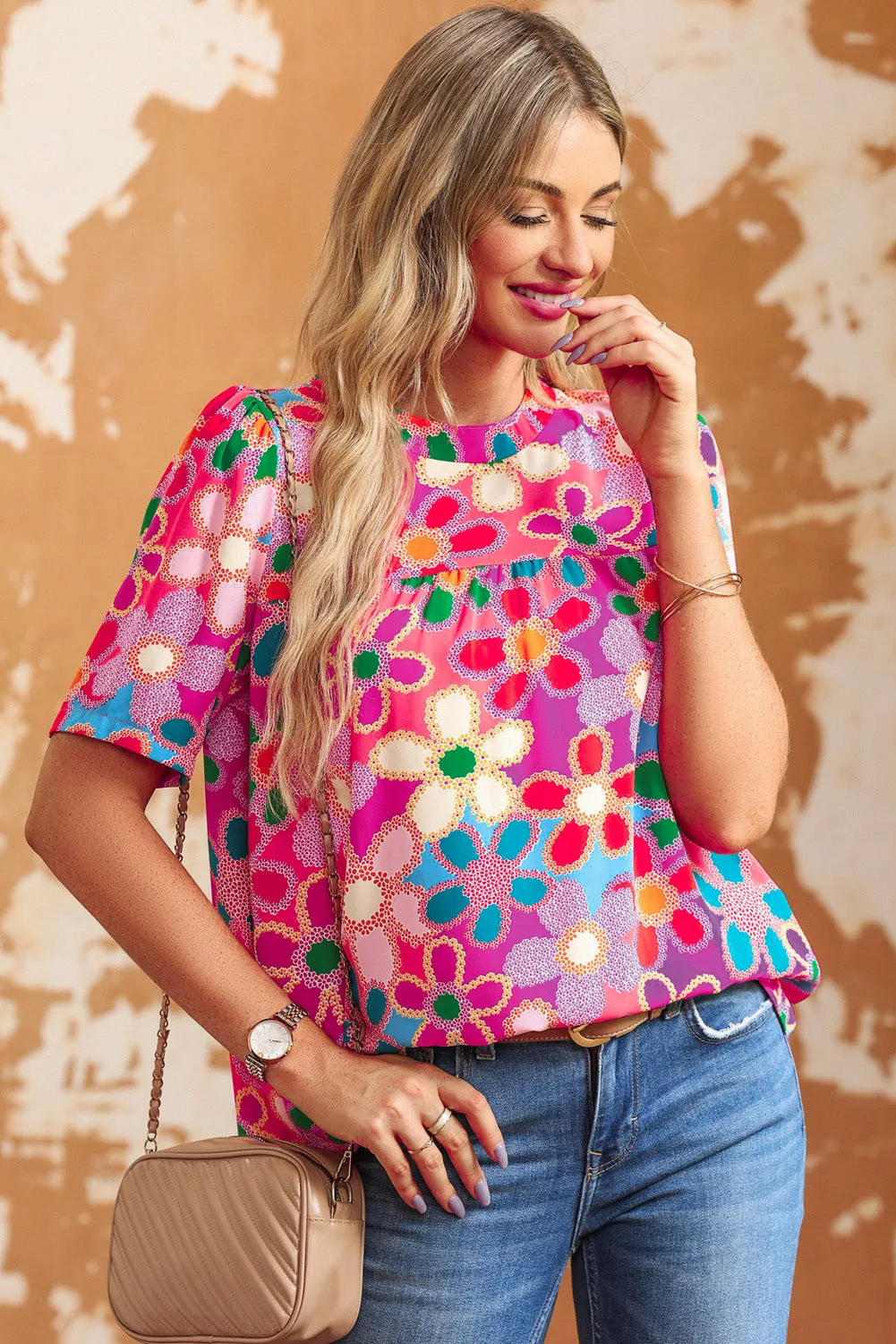 Tied Printed Round Neck Half Sleeve Blouse sold by Charming Charlie product image thumbnail 3