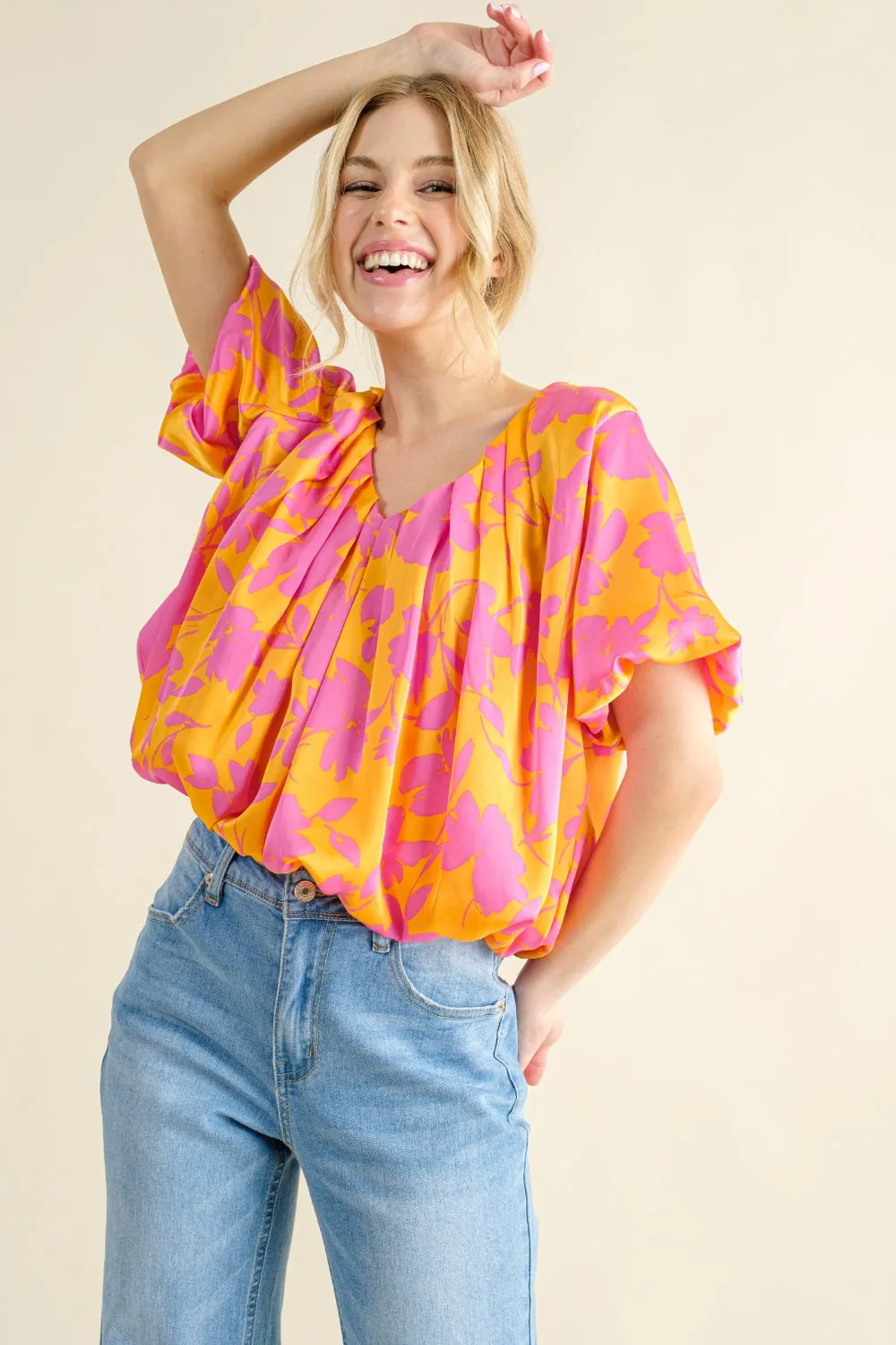 And The Why Full Size Printed Satin Bubble Hem Top sold by Charming Charlie product image thumbnail 4