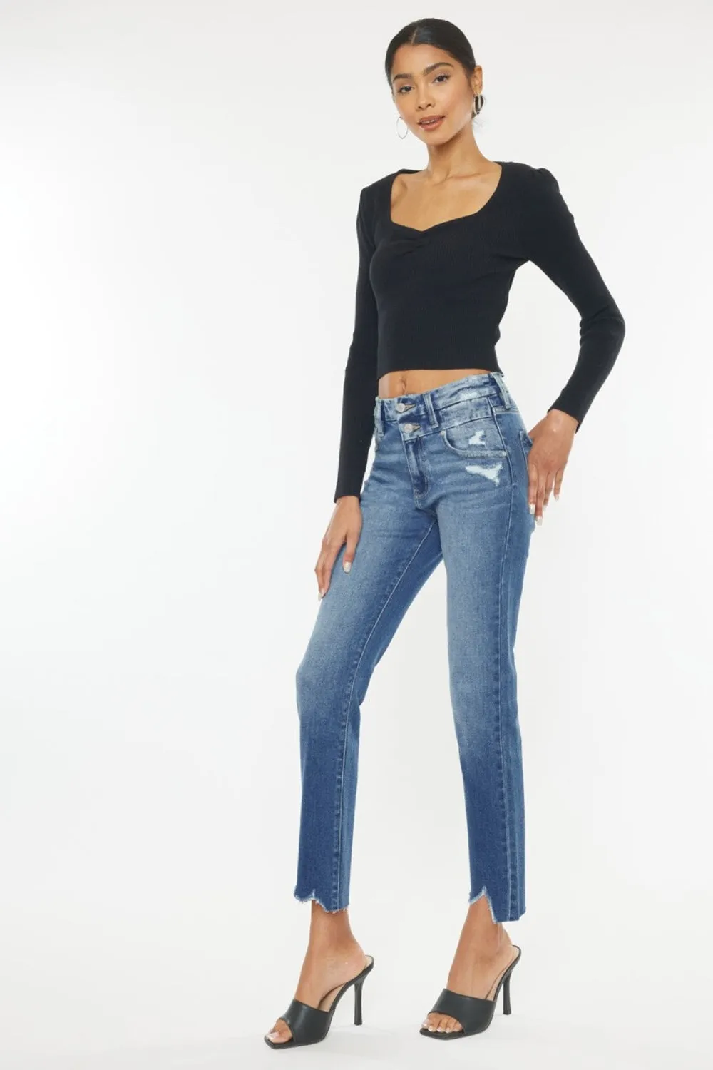 Kancan Frayed Hem Slim Straight Jeans sold by Charming Charlie product image thumbnail 3