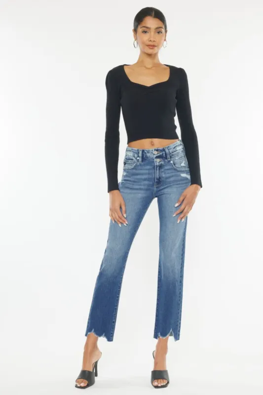 Kancan Frayed Hem Slim Straight Jeans sold by Charming Charlie