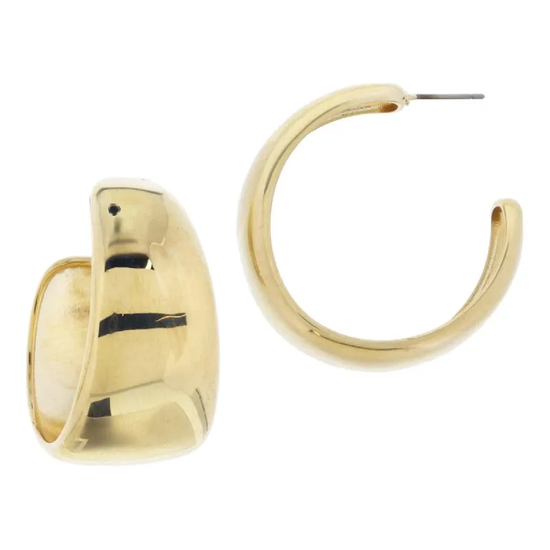 Gold Wide Bottom Hoop Earrings, 1.5" Top to Bottom sold by Charming Charlie