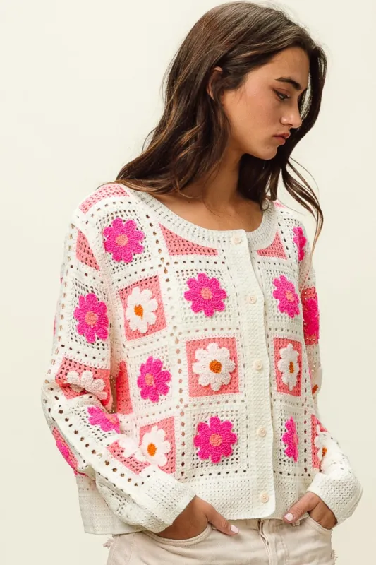 BiBi Flower Crochet Lace Button Up Cardigan sold by Charming Charlie