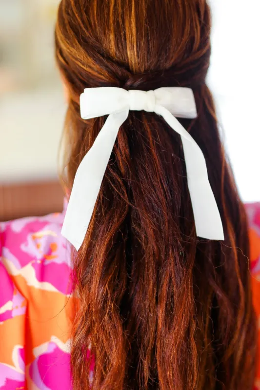 White Velvet Clip-On Double Bow sold by Charming Charlie
