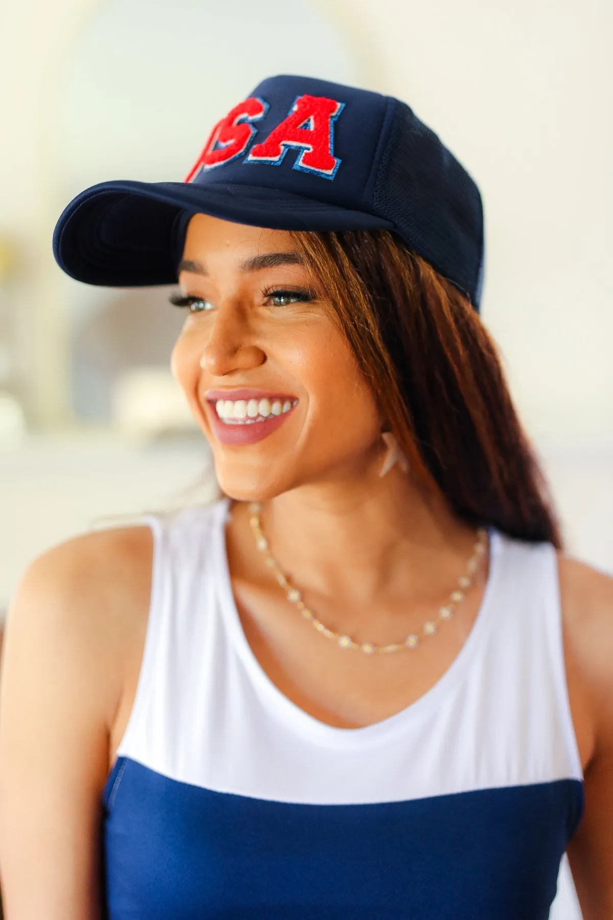 Navy "USA" Mesh Trucker Hat sold by Charming Charlie product image thumbnail 5