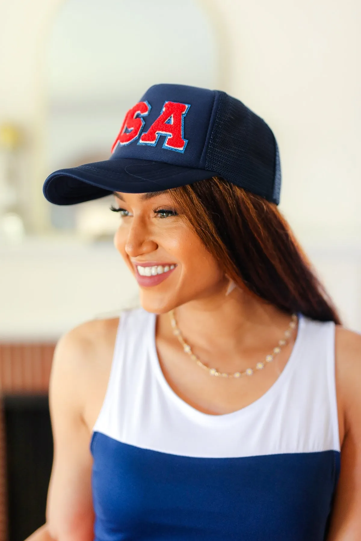 Navy "USA" Mesh Trucker Hat sold by Charming Charlie product image thumbnail 4