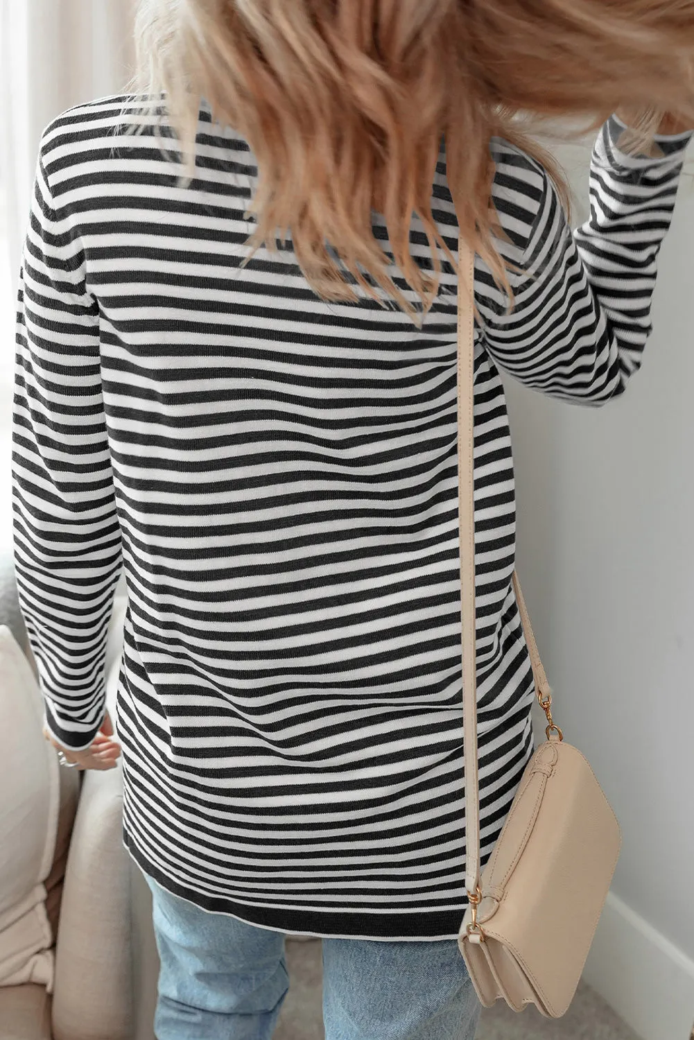 Striped Open Front Long Sleeve Cardigan sold by Charming Charlie product image thumbnail 2