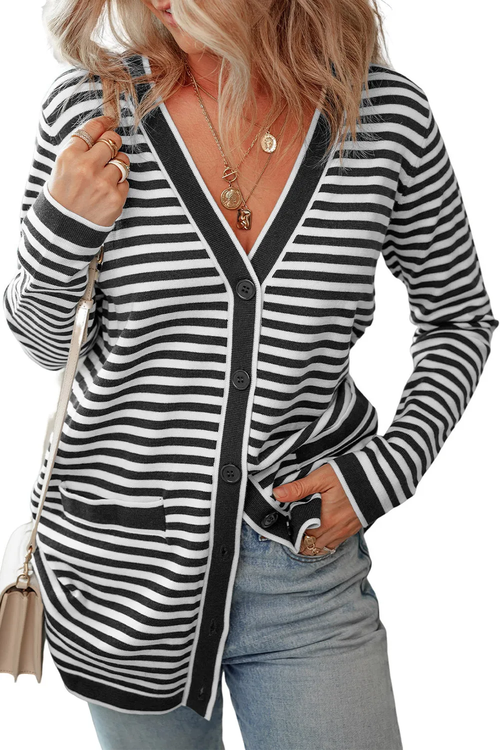 Striped Open Front Long Sleeve Cardigan sold by Charming Charlie product image thumbnail 3