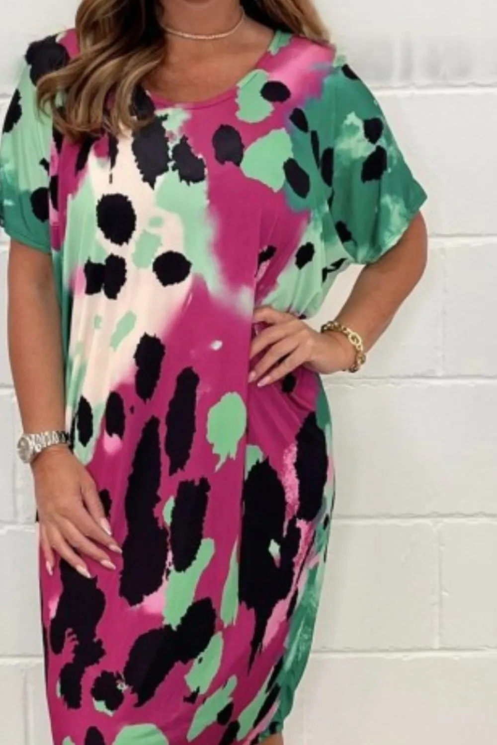 Printed Round Neck Short Sleeve Dress sold by Charming Charlie product image thumbnail 3