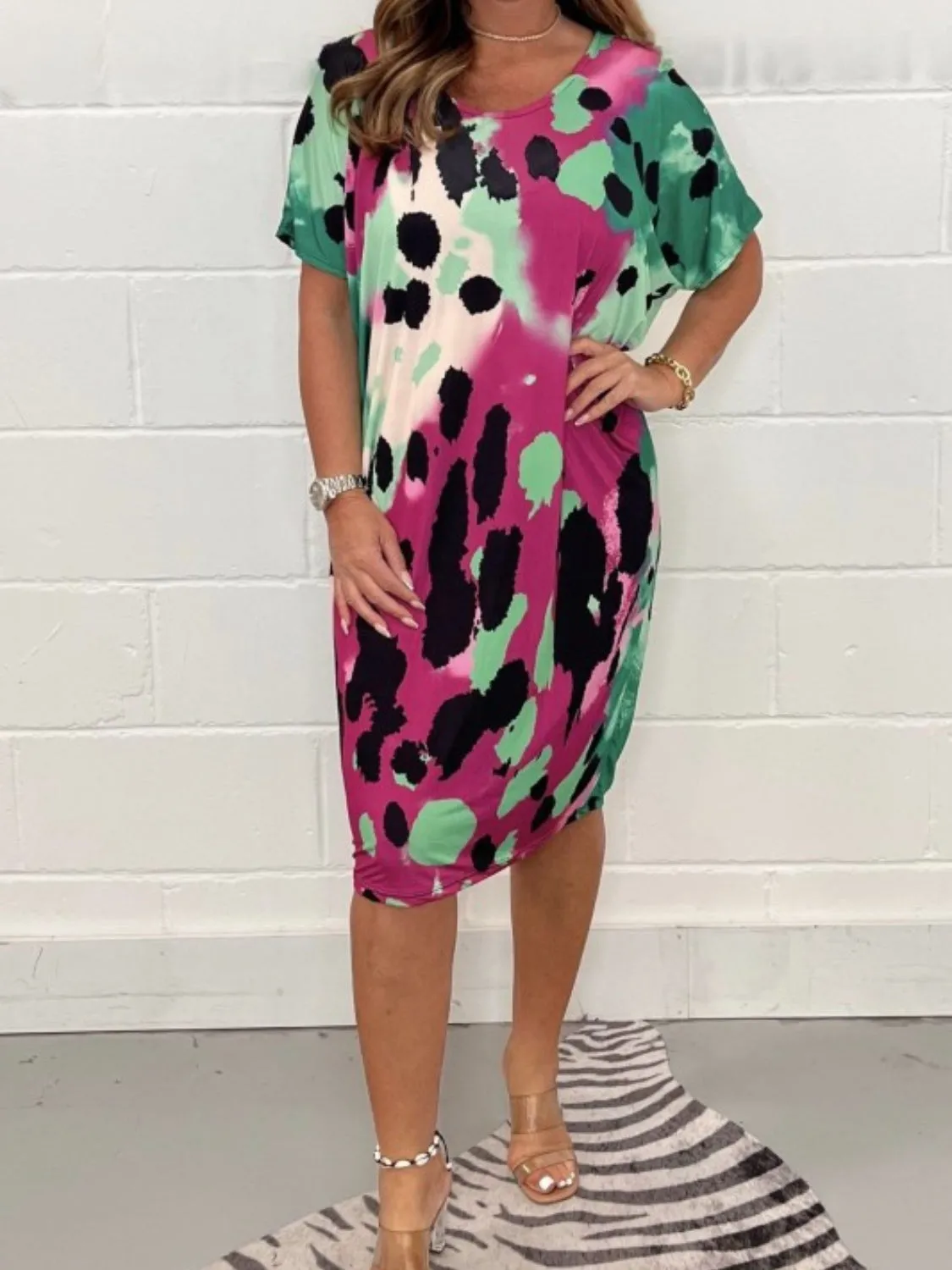 Printed Round Neck Short Sleeve Dress sold by Charming Charlie