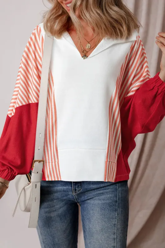 Striped Collared Neck Long Sleeve Sweatshirt sold by Charming Charlie