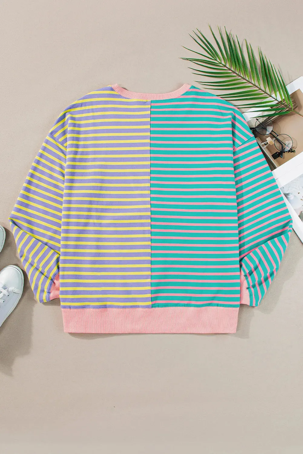 Contrast Stripes Round Neck Long Sleeve Sweatshirt sold by Charming Charlie product image thumbnail 3