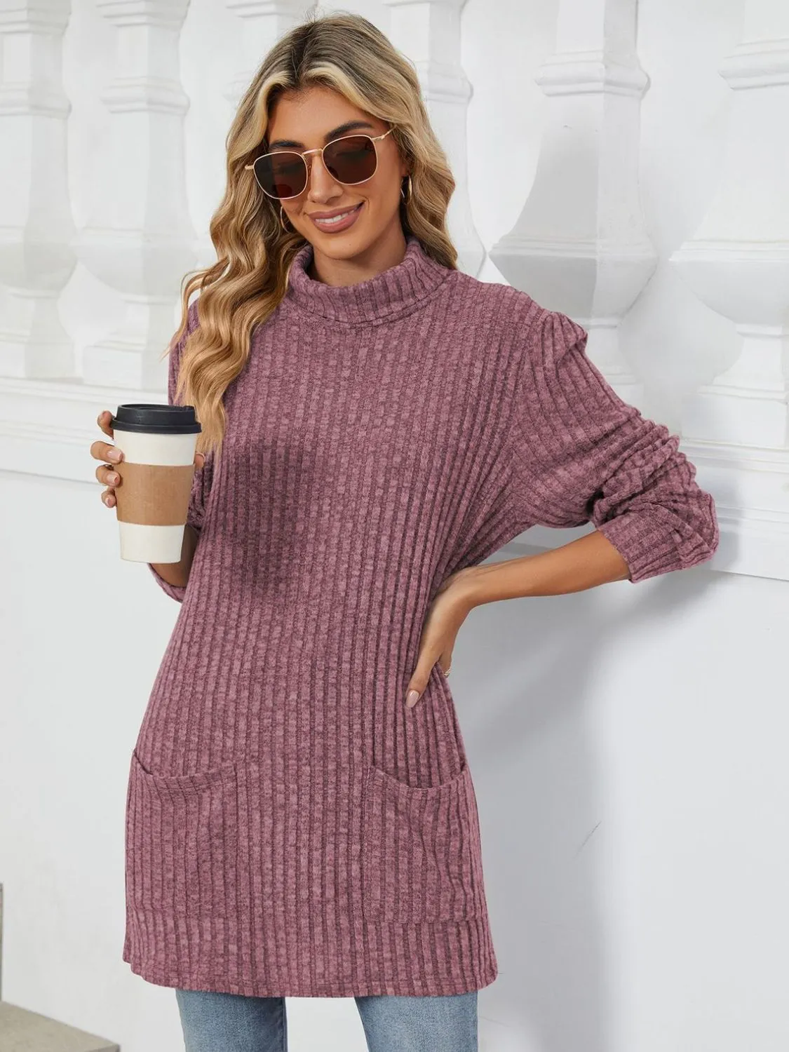 Ribbed Mock Neck Long Sleeve T-Shirt sold by Charming Charlie product image thumbnail 4