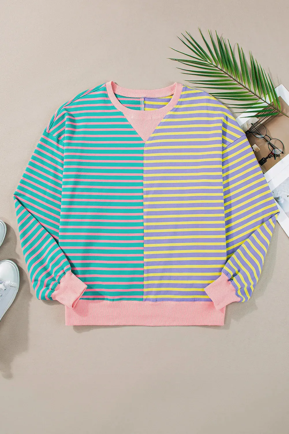 Contrast Stripes Round Neck Long Sleeve Sweatshirt sold by Charming Charlie product image thumbnail 2