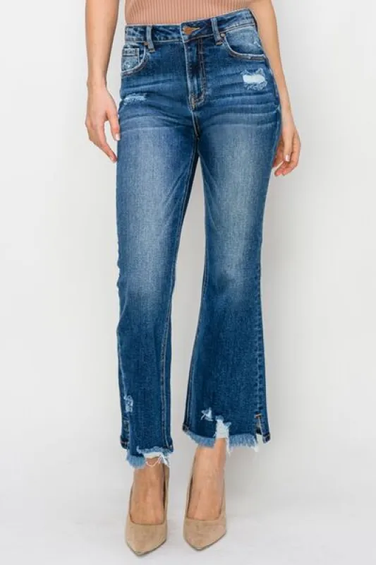 RISEN High Waist Raw Hem Flare Jeans sold by Charming Charlie