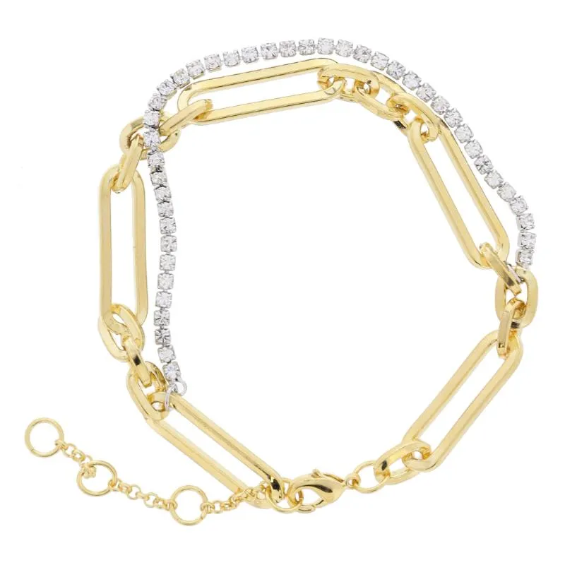 18K Gold Plated 2 Strand Silver Crystals and Chunkier Gold Long & Short Chain Bracelet, 7" Around sold by Charming Charlie