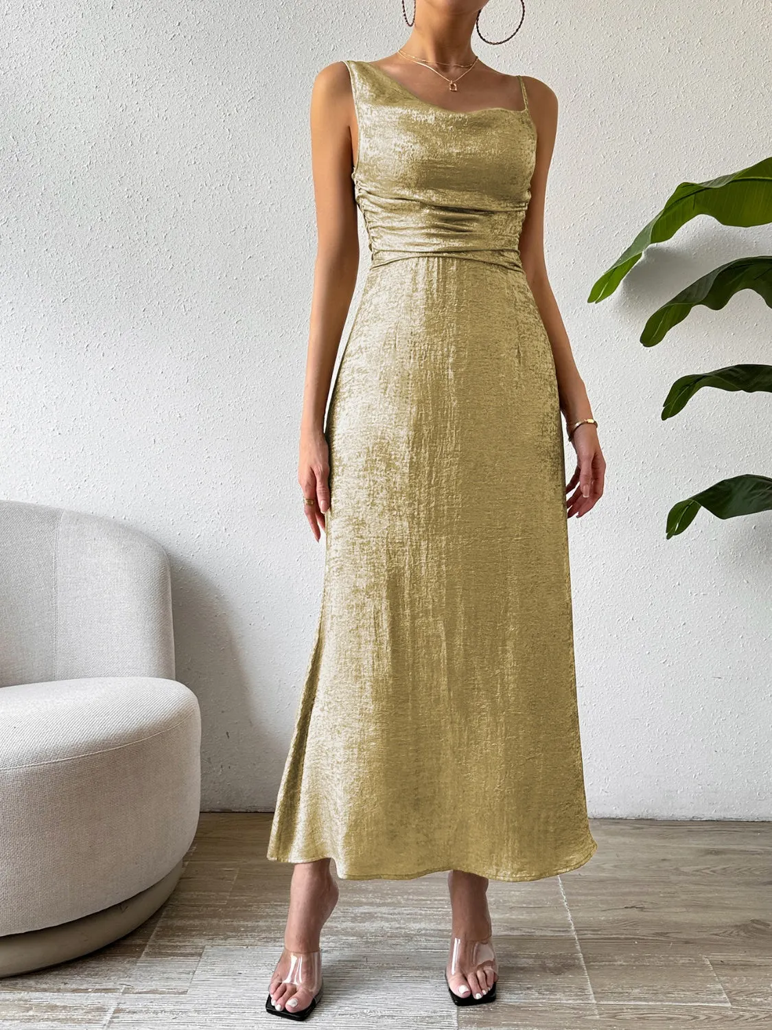Asymmetric Neck Sleeveless Midi Dress sold by Charming Charlie