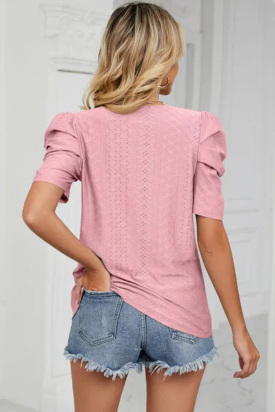 Eyelet Round Neck Puff Sleeve T-Shirt sold by Charming Charlie product image thumbnail 2