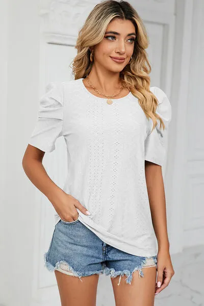 Eyelet Round Neck Puff Sleeve T-Shirt sold by Charming Charlie product image thumbnail 5