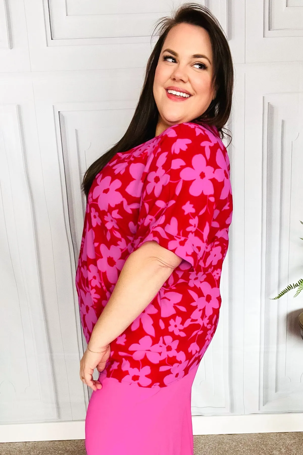 Tropical Trance Magenta Floral V Neck Woven Top sold by Charming Charlie product image thumbnail 5