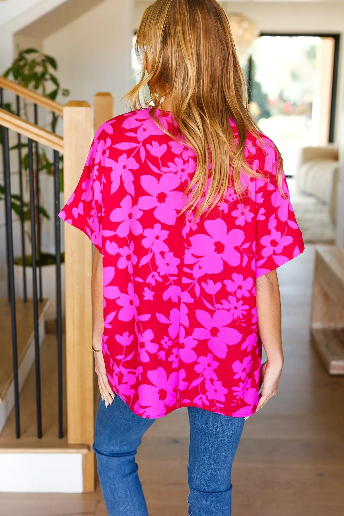 Tropical Trance Magenta Floral V Neck Woven Top sold by Charming Charlie product image thumbnail 3