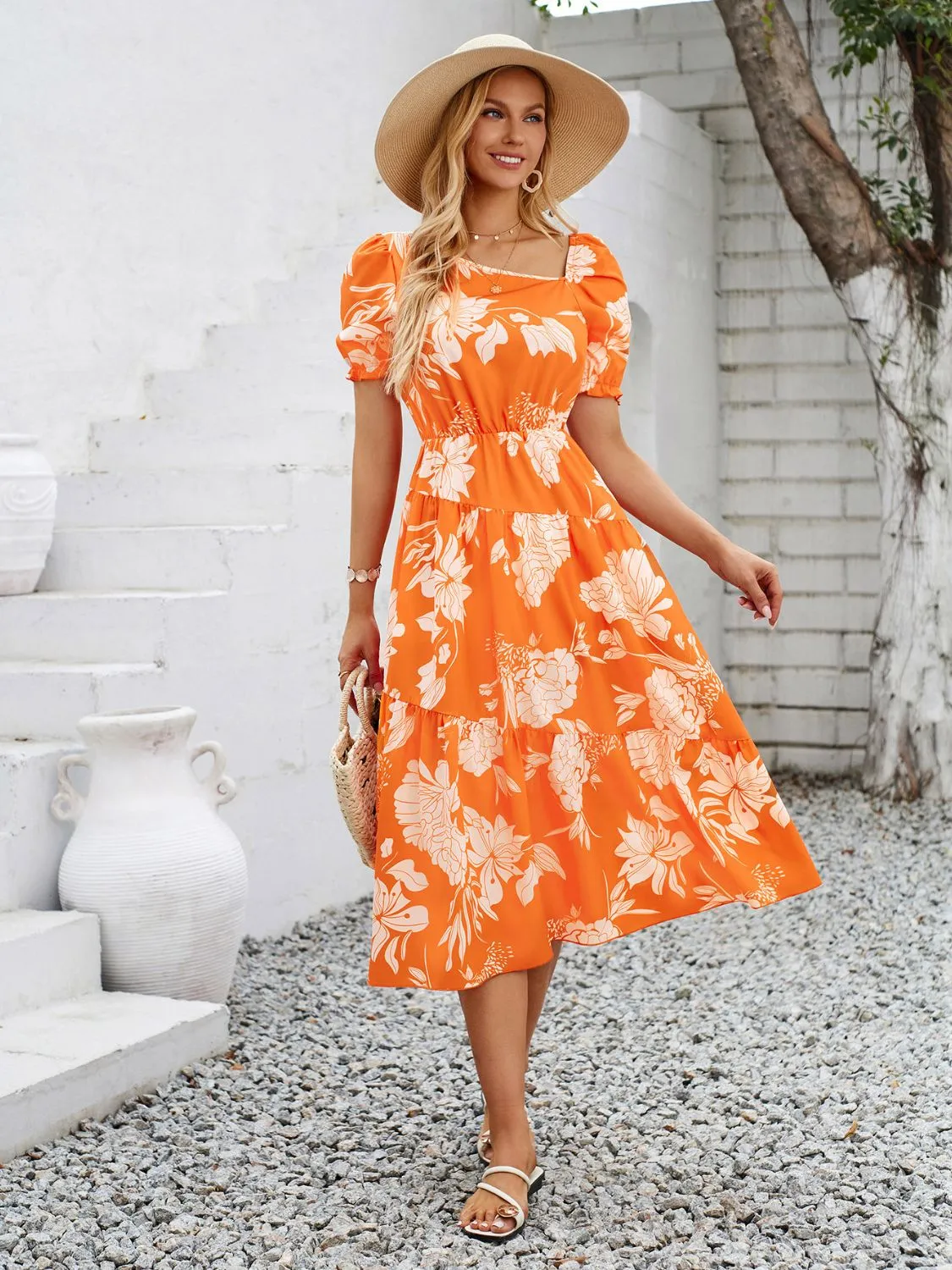 Printed Asymmetric Neck Short Sleeve Midi Dress sold by Charming Charlie product image thumbnail 3