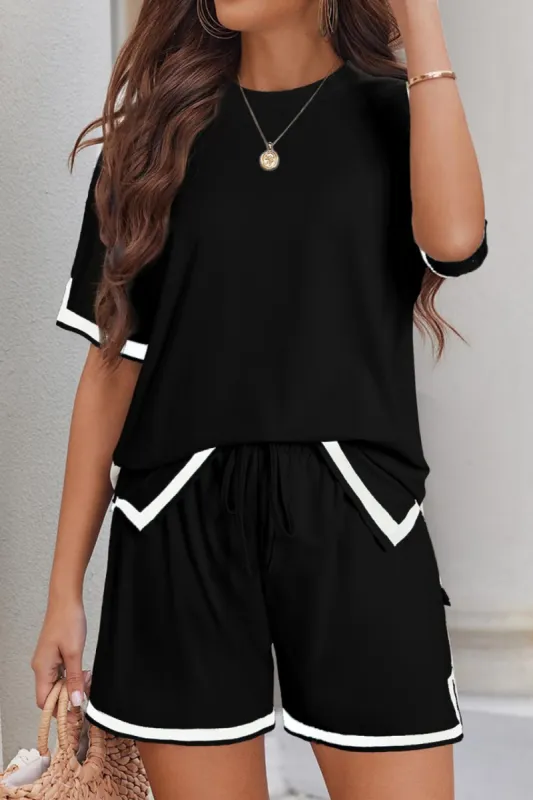 Contrast Trim Half Sleeve Top and Shorts Set sold by Charming Charlie