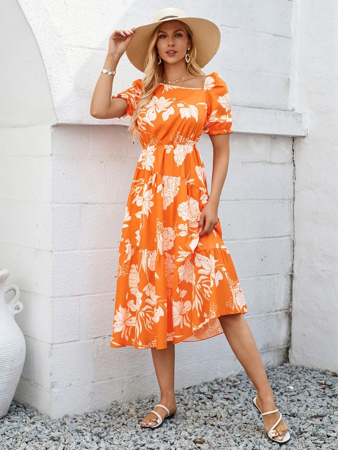 Printed Asymmetric Neck Short Sleeve Midi Dress sold by Charming Charlie product image thumbnail 4