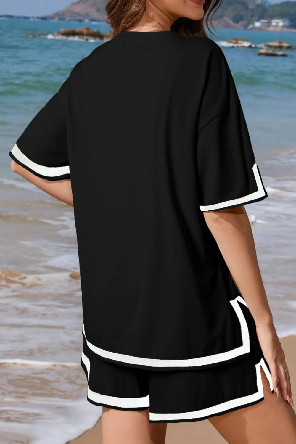 Contrast Trim Half Sleeve Top and Shorts Set sold by Charming Charlie product image thumbnail 2