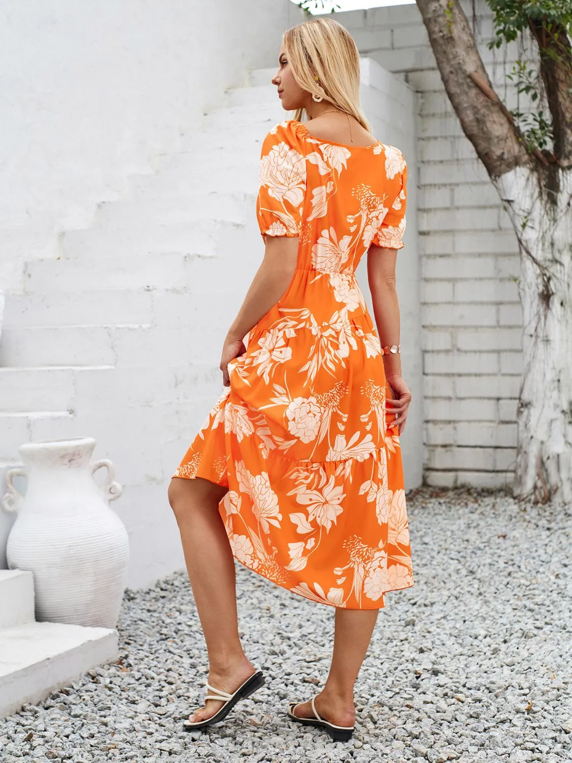 Printed Asymmetric Neck Short Sleeve Midi Dress sold by Charming Charlie product image thumbnail 2