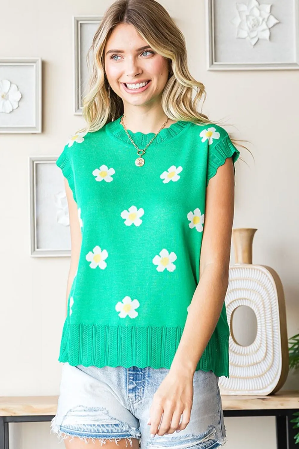 First Love Full Size Flower Pattern Round Neck Sweater Vest sold by Charming Charlie product image thumbnail 4