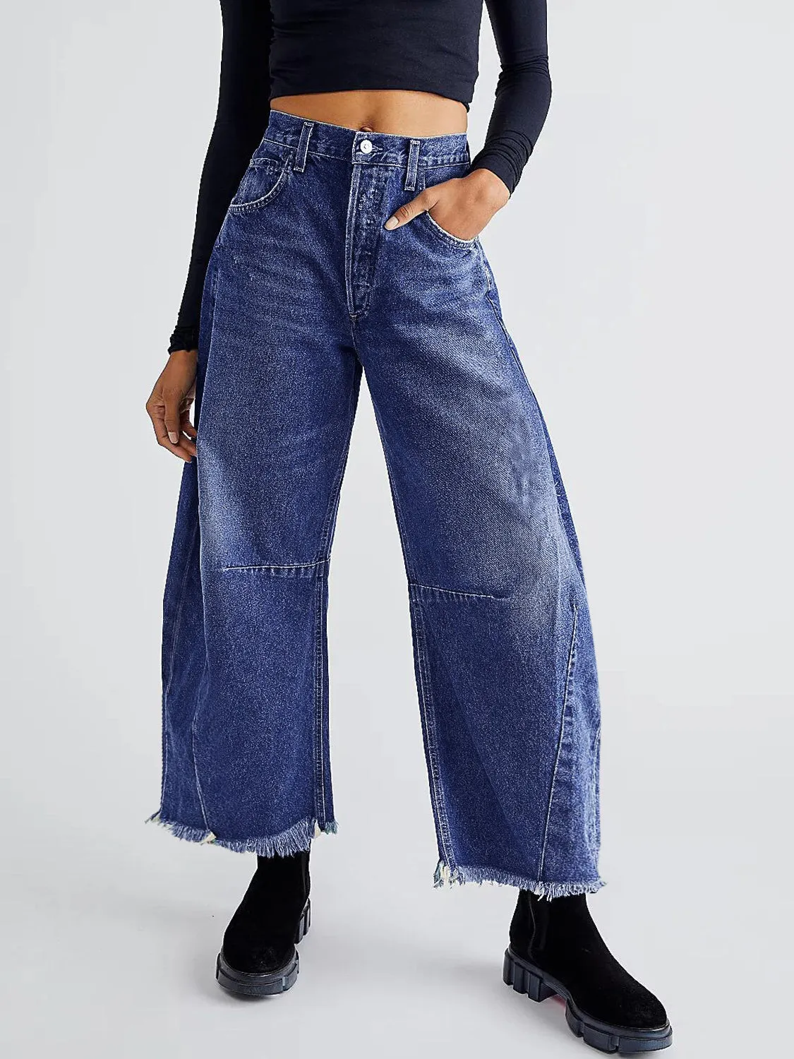 Raw Hem Wide Leg Jeans with Pockets sold by Charming Charlie