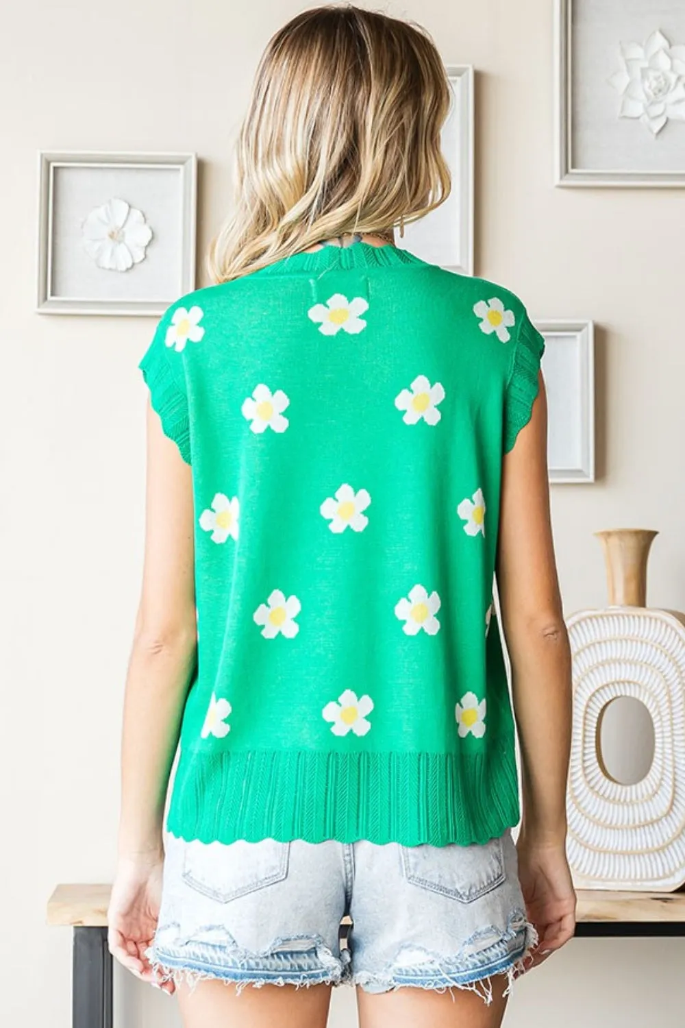 First Love Full Size Flower Pattern Round Neck Sweater Vest sold by Charming Charlie product image thumbnail 2
