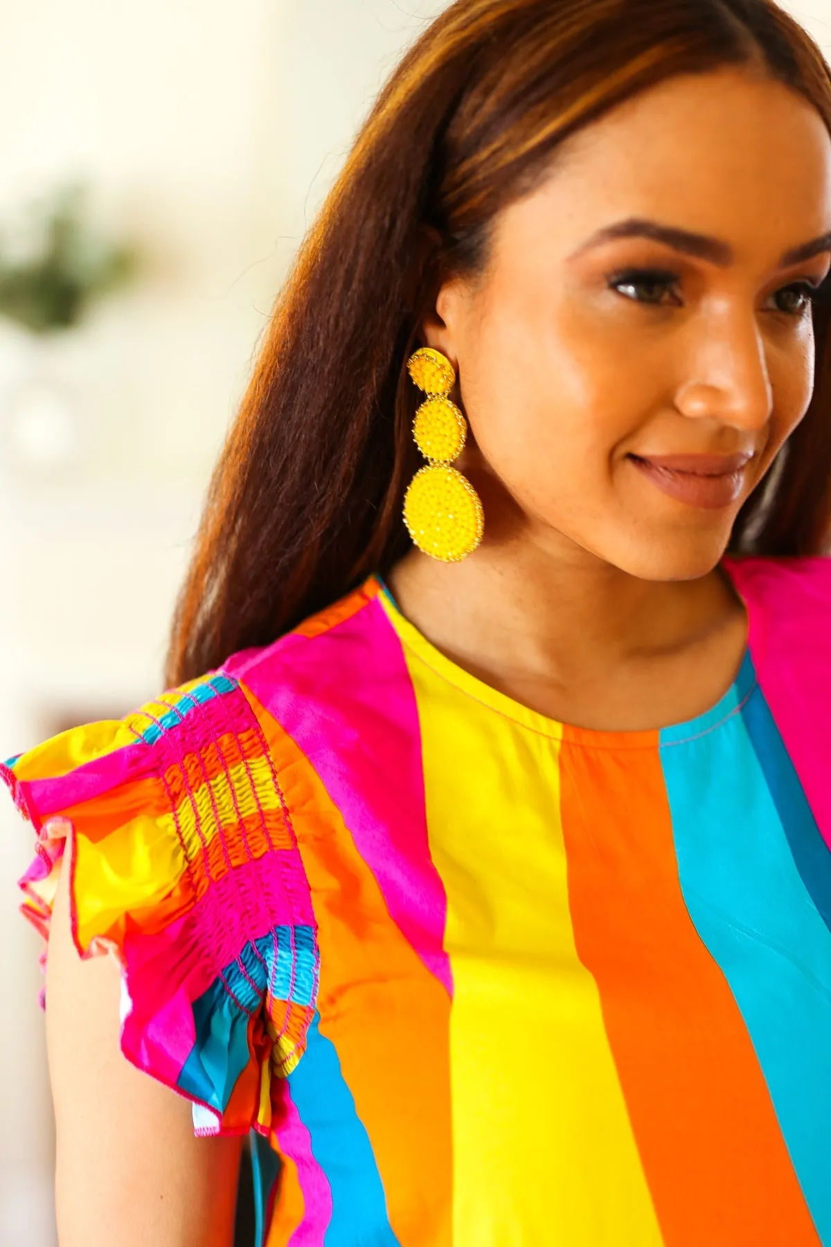 Yellow Beaded Round Pendant Earrings sold by Charming Charlie product image thumbnail 5