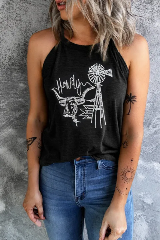Bull Graphic Round Neck Tank sold by Charming Charlie