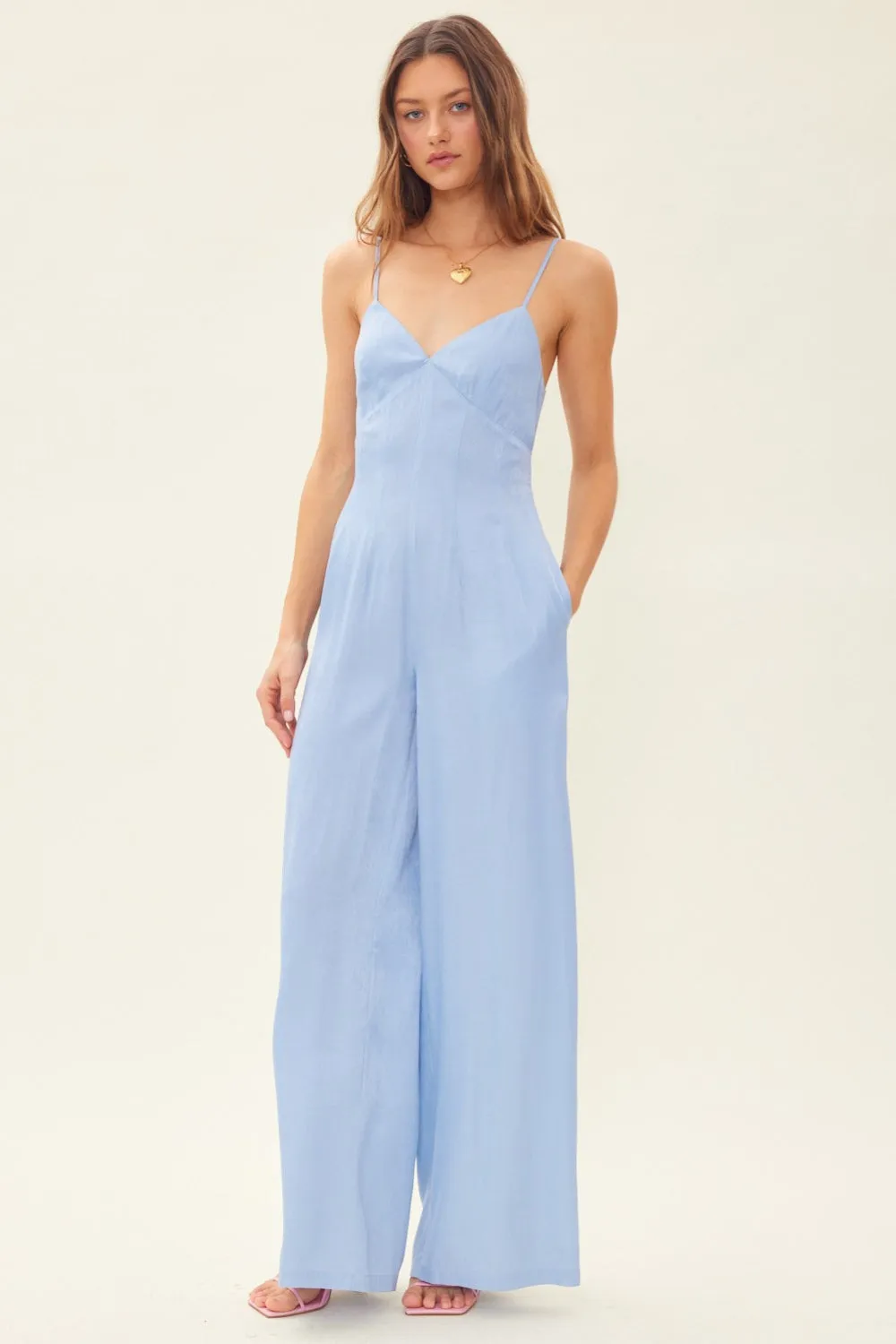 Idem Ditto Drawstring Back Sleeveless Wide Leg Jumpsuit sold by Charming Charlie product image thumbnail 5