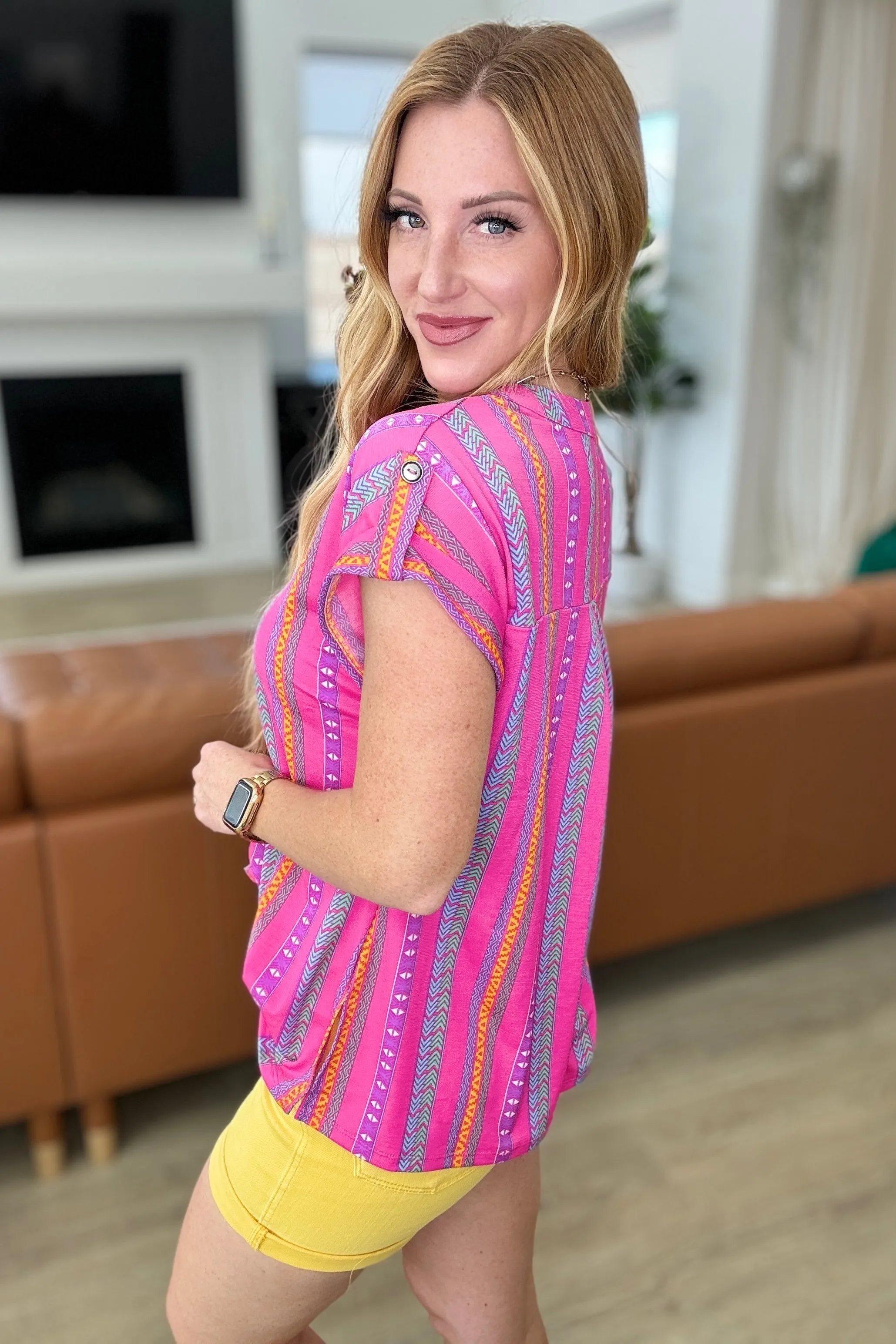 Lizzy Cap Sleeve Top in Hot Pink Stripe sold by Charming Charlie product image thumbnail 4