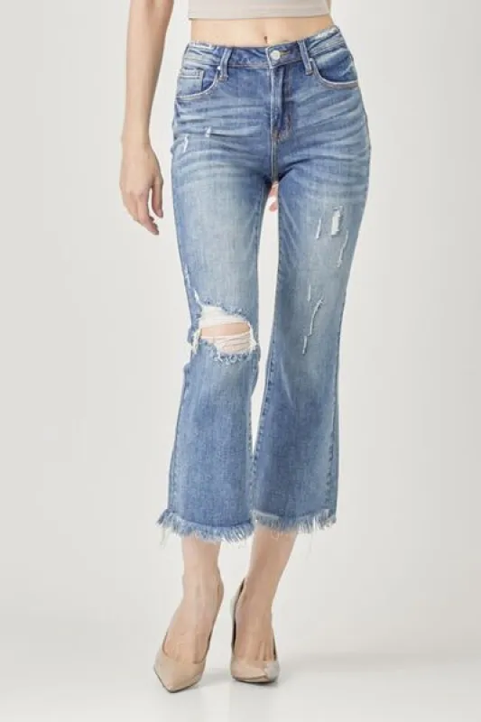 RISEN High Waist Distressed Cropped Bootcut Jeans sold by Charming Charlie