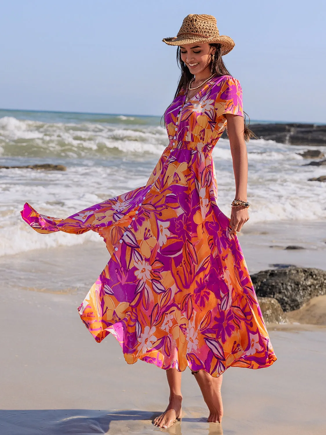 Printed V-Neck Short Sleeve Midi Dress sold by Charming Charlie product image thumbnail 5