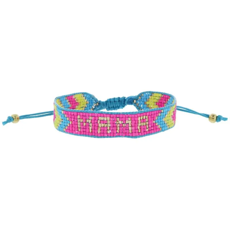 Hot Pink, Bright Blue, Lime, Gold with "MAMA" Woven Beaded Band Bracelet, .5" Wide sold by Charming Charlie
