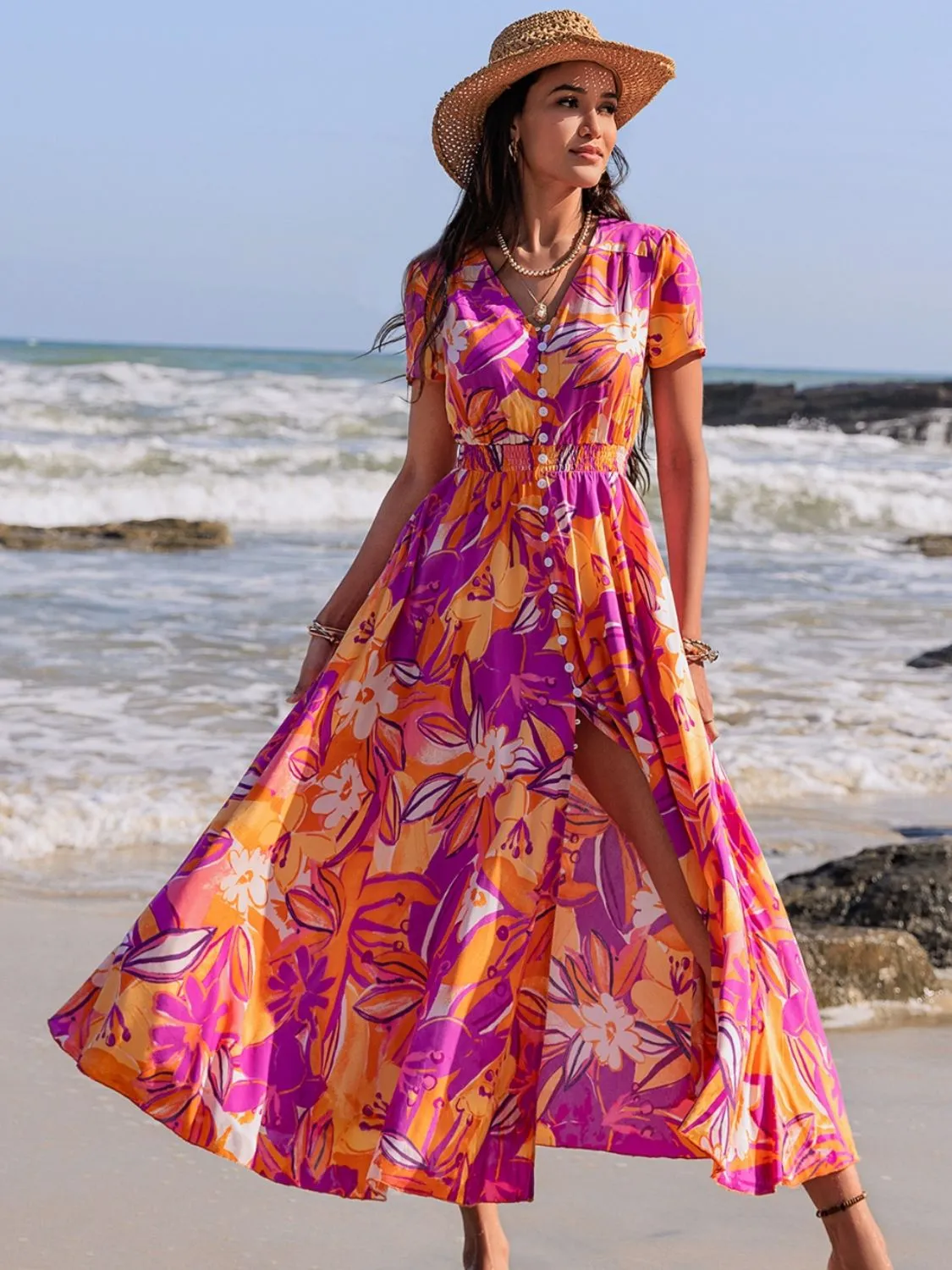 Printed V-Neck Short Sleeve Midi Dress sold by Charming Charlie product image thumbnail 4