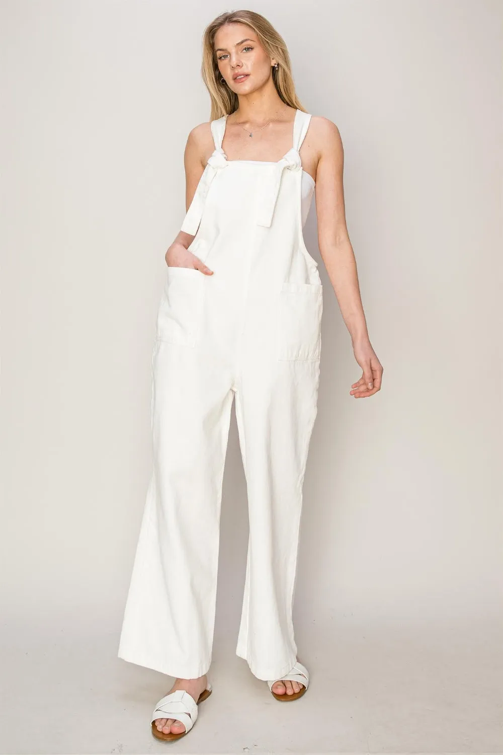 HYFVE Washed Twill Knotted Strap Overalls sold by Charming Charlie product image thumbnail 3