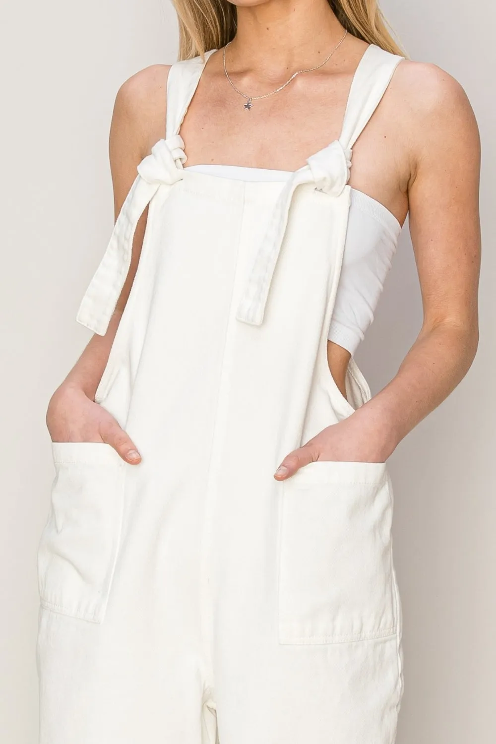 HYFVE Washed Twill Knotted Strap Overalls sold by Charming Charlie product image thumbnail 4